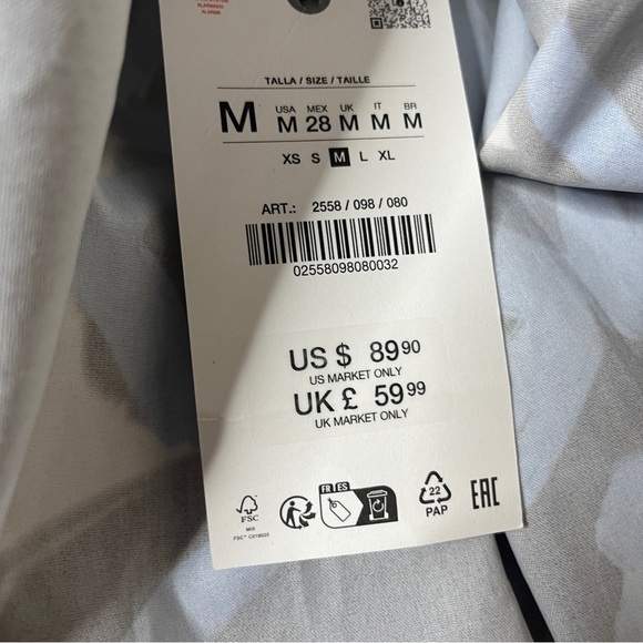 Zara Bold Floral Print A Line Midi Skirt Elastic Waist Cream Blue - Size M NWT - Picture 9 of 13